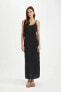 Straight Fit Yuvarlak Yaka Modal Askılı Siyah Maxi Elbise C8231ax24sm