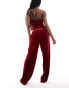 Lioness velour low rise wide leg joggers co-ord in burgundy