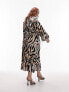 Topshop Curve long sleeve riviera midi dress in animal print