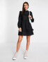Фото #2 товара Miss Selfridge broderie pom pom mini dress in black