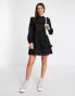 Фото #1 товара Miss Selfridge broderie pom pom mini dress in black