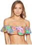 Фото #1 товара Trina Turk 257007 Women Off Shoulder Ruffle Bandeau Bikini Top Swimwear Size 8