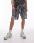 Topman oversized fit printed plisse short in grey