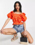 Miss Selfridge festival broderie frill detail crop top in burnt orange