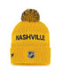 Фото #2 товара Men's Yellow, Navy Nashville Predators 2022 NHL Draft Authentic Pro Cuffed Knit Hat with Pom