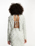 ASOS DESIGN long sleeve embellished sequin and pearl top co-ord in cream 34 - фото #3