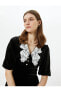 Фото #14 товара Midi Kadife Elbise Düğmeli Dantelli Vintage Görünümlü