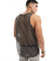 Фото #3 товара ASOS DESIGN relaxed neck open mesh vest in grey