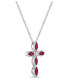 ფოტო #2 პროდუქტის Sterling Silver Simple 1 5/8 (ct. t. w.) Lab Grown Ruby and Lab Grown White Sapphire Marquise Bezel Set Cross Pendant Necklace