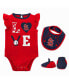 ფოტო #1 პროდუქტის Newborn and Infant Boys and Girls Red, Navy St. Louis Cardinals Three-Piece Love of Baseball Bib Bodysuit and Booties Set