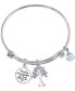 ფოტო #2 პროდუქტის Two-Tone Family Tree Message Charm Bangle Bracelet in Stainless Steel with Silver Plated Charms