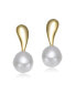 Фото #2 товара Sterling Silver 14K Gold Plated with Genuine Freshwater Round Pearl Stud Earrings