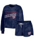 Фото #1 товара Women's Navy Distressed Washington Nationals Tie-Dye Cropped Pullover Sweatshirt and Shorts Lounge Set