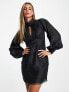 Фото #1 товара ASOS DESIGN high neck puff sleeve keyhole detail mini dress in black poplin