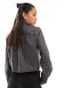 ONLY long sleeve crop shirt with matching tie in charcoal