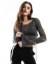 Фото #1 товара Miss Selfridge sheer knit contrast bow detail jumper in charcoal