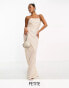 4th & Reckless Petite exclusive sequin square neck low cross back maxi dress in cream