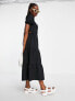 The Frolic milkmaid maxi smock dress in textured black