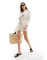 Pretty Lavish tie waist linen blend playsuit in oatmeal