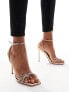 Фото #7 товара Steve Madden Slayed embellished strap heeled sandals in rose gold