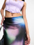 Monki midi skirt in purple multi blurred abstract print