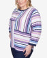 Plus Size Lavender Fields Blocked Stripe Shirttail Sweater with Necklace