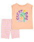 Фото #2 товара Kid 2-Piece Palm Tree Knit Tee & Geo Print Bike Shorts Set 7