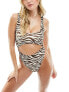 Фото #1 товара South Beach cut out zebra print swimsuit in brown