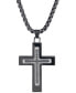ფოტო #1 პროდუქტის Black Diamond (1/4 ct. t.w.) Cross Necklace in Black IP over Stainless Steel, Created for Macy's