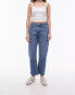 Фото #1 товара Topshop cropped mid rise straight jeans with raw hems in mid blue