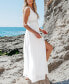 Women's White Plunging Smocked Keyhole Maxi Beach Dress