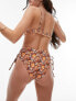 Topshop high-waist rushed waist bikini bottoms in brown ditsy floral