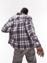 Topman long sleeve regular flannel check shirt in purple and blue