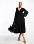 Фото #2 товара ASOS DESIGN wrap balloon sleeve midi dress with tie waist detail in black