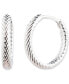 Herringbone-Look Huggie Hoop Earrings in Sterling Silver, 0.64"