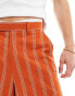 Фото #10 товара ASOS DESIGN smart linen blend stripe crop bermuda shorts in rust