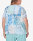 ფოტო #2 პროდუქტის Plus Size Hyannisport Patchwork Leaf T-Shirt with Lace Detail