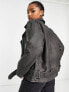 Miss Selfridge faux leather oversized padded biker jacket in washed black