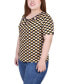 ფოტო #3 პროდუქტის Plus Size Short Sleeve with Ring Details Top