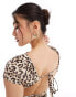 ASOS DESIGN short sleeve slinky top with tie back in leopard print