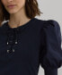 ფოტო #3 პროდუქტის Petite Lace-Up Stretch Cotton Puff-Sleeve Top