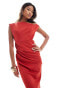 ASOS DESIGN asymmetric high neck minimal midi dress in red