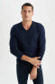 Фото #6 товара Свитер мужской defacto Premium Regular Fit V Yaka Трикотажный Пуловер