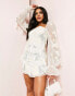 Фото #2 товара ASOS LUXE applique embroidered puff sleeve tassle detail mini dress in white