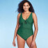 Фото #2 товара Women's Tie-Front Ruched Full Coverage One Piece Swimsuit - Kona Sol Green L