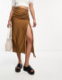 Фото #8 товара Urban Revivo gathered side crinkle midi skirt in brown