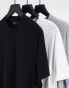 ASOS DESIGN 3 pack t-shirt with crew neck in black, white and grey marl