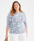 Plus Size Printed Pima Cotton 3/4-Sleeve Top, Created for Macy's