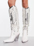 Фото #1 товара Azalea Wang Upbeat embellished western knee boot in white