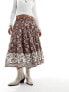 Free People batik print vintage look midi skirt in chocolate